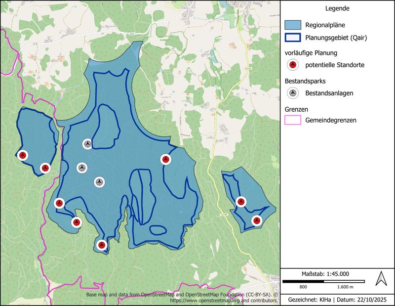 Landkarte mit Potential- und Planungsfläche